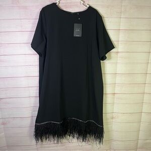 Joh Apparel NEW Black Jan Beaded Strip Ostrich Feathers Dress Size 1XL